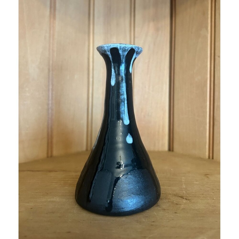 Handcrafted Black Ceramic Vase Lava Drip Glaze Art Nouveau Van Briggle Style